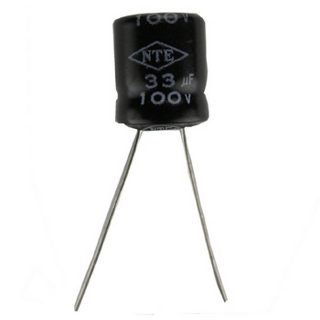 Picture of Cap, Electrolytic Radial, 33uf, 100 Volts, 2 Lead. 