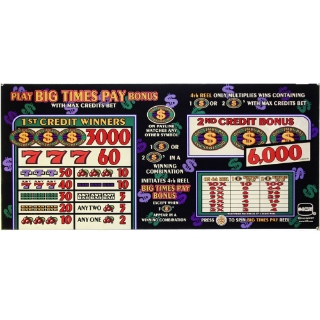 Picture of S2000 4th Reel Bonus 9" Top Glass, Big Times Pay 4th Reel Bonus, (19.5" W 495mm x 9.25" H 235mm)