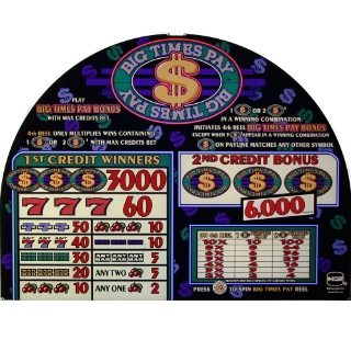 Picture of S2000 4th Reel Bonus RT Top Glass, Big Times Pays 4th Reel Bonus-. (19.5" W 495mm x 15" H 381mm)