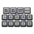 Picture of Button Set for IGT G22 Slant w/ 20" Monitor. Set includes pushbuttons, LED bulbs and legend set with all possible play line combinations.